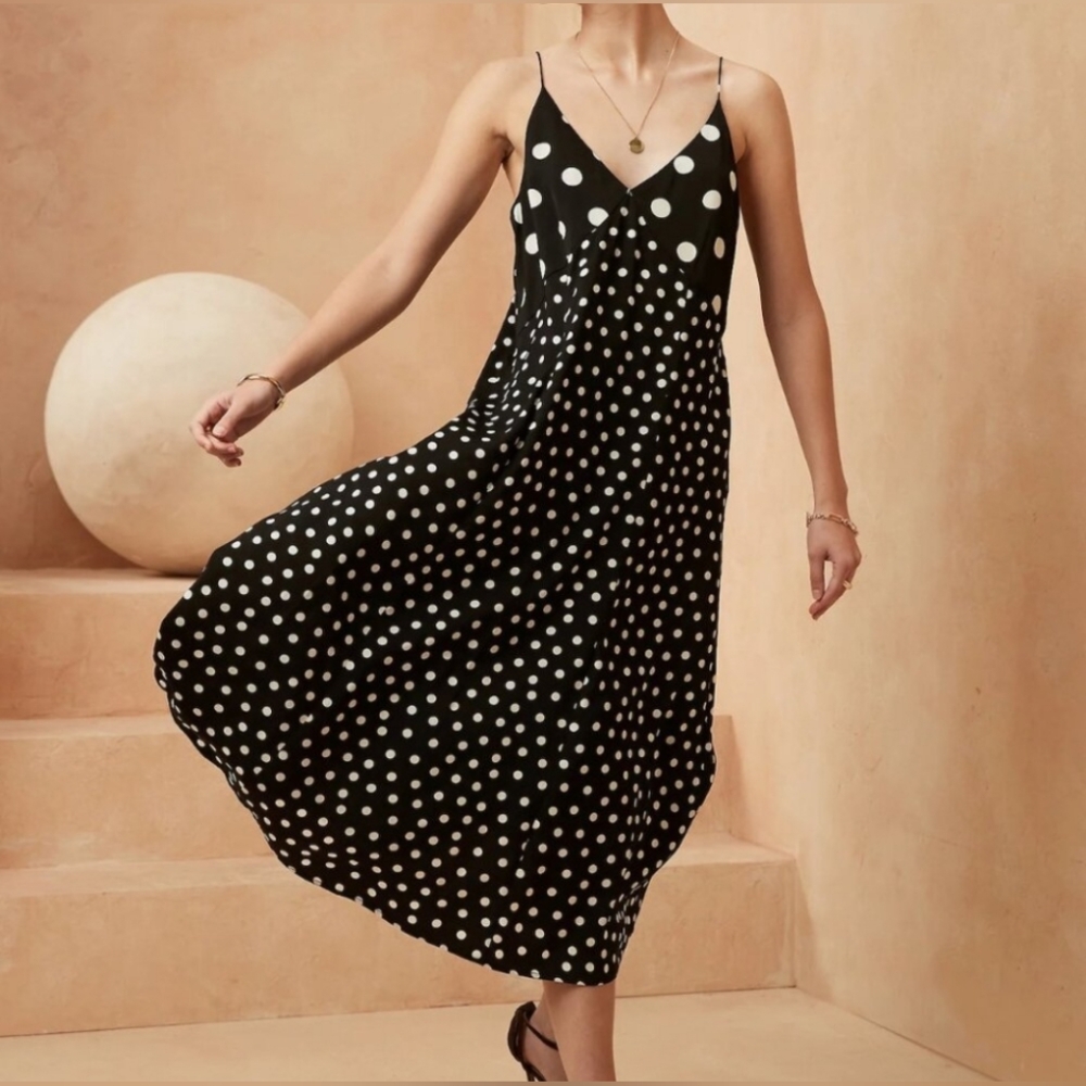 Banana Republic Black and White Polka Dot Midi Dress - Picture 4 of 5